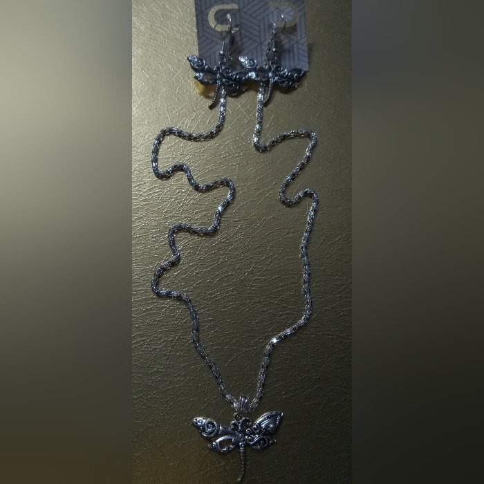 Elegant Silver Butterfly Necklace And Earring Set Design By Me.